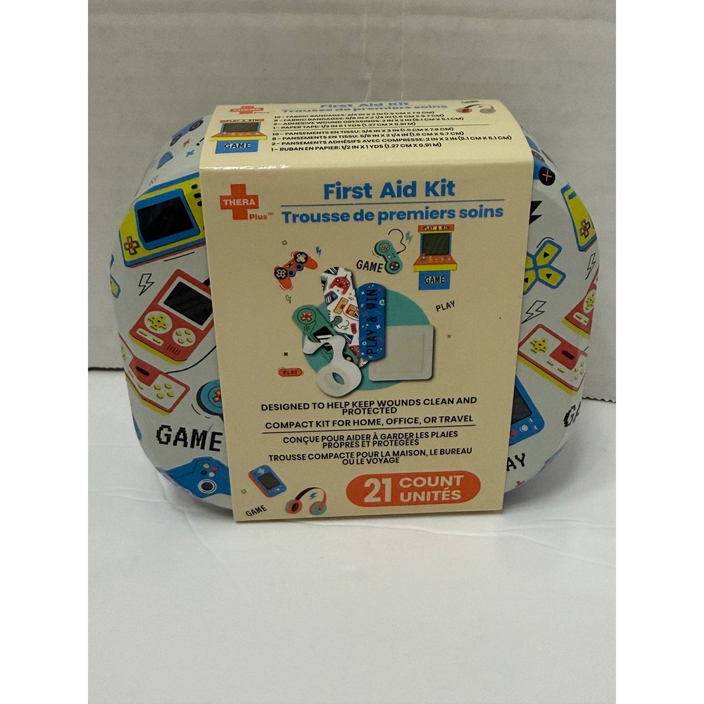 Thera Plus First Aid Kit 21 Count Retro Video Game Tin Bandages Tape New